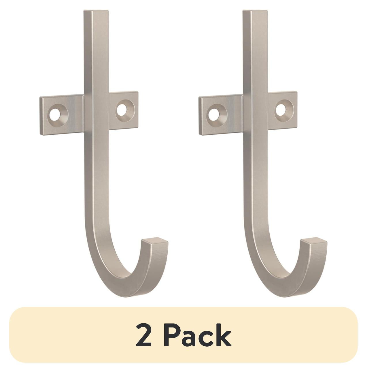 (2 pack) Better Homes & Gardens Satin Nickel 1 Prong  J Hook, 1 Hook, 35lb Weight Limit