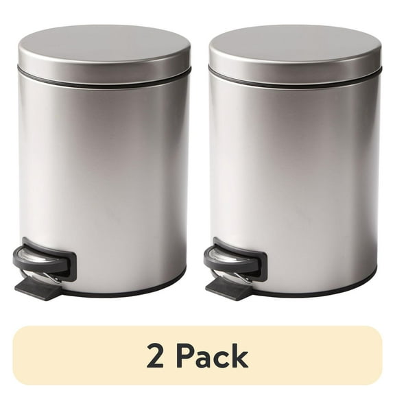 (2 pack) Better Homes & Gardens Satin Nickel SS 1.3 Gallon Metal Bathroom Waste Basket