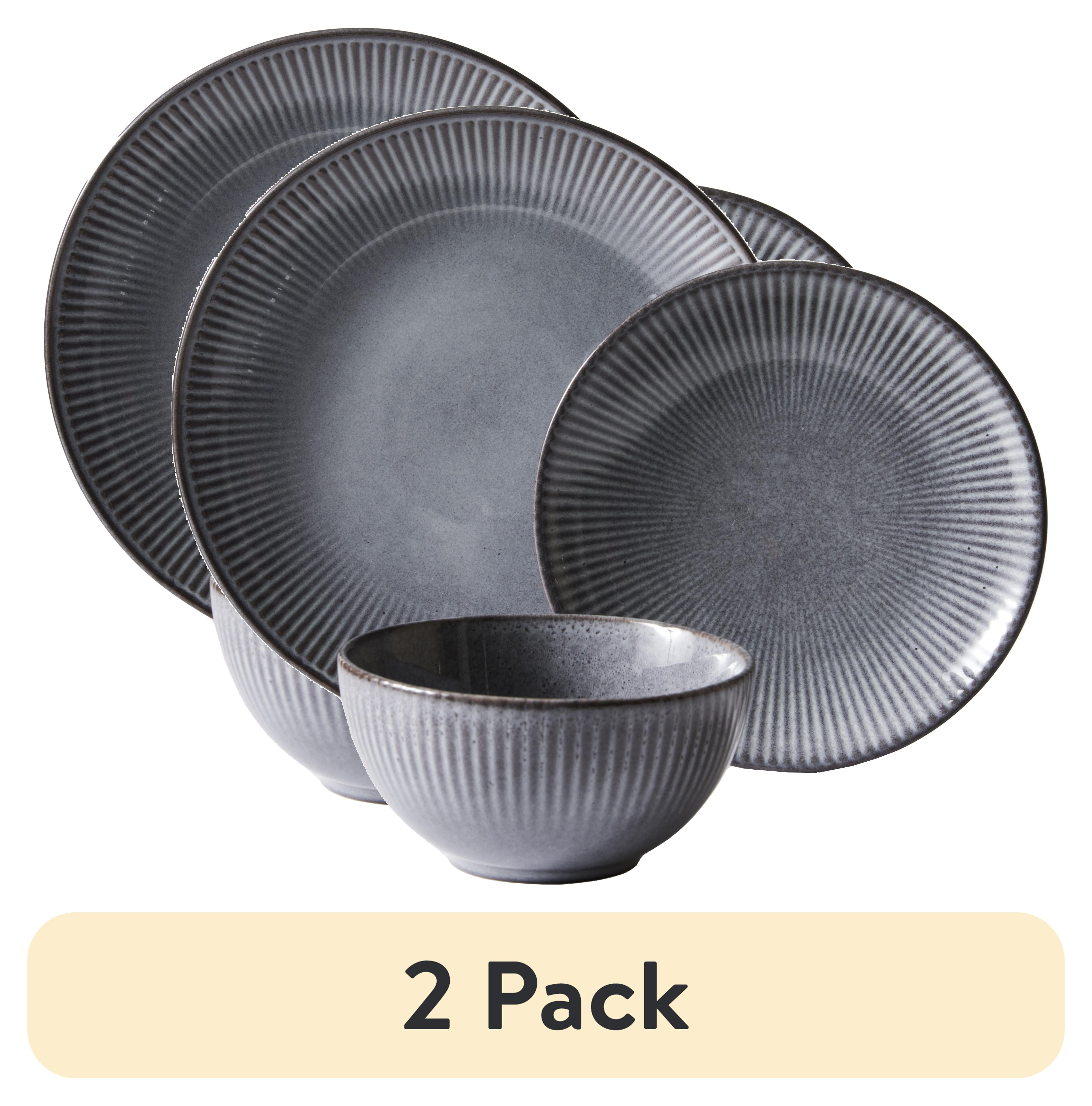 (2 pack) Better Homes & Gardens Sawyer 12-Piece Stoneware Dinnerware Set Grey