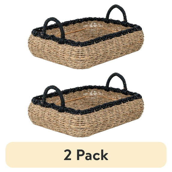 (2 pack) Better Homes & Gardens Seagrass Tray Storage Basket with Handles