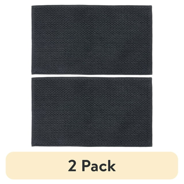 (2 pack) Better Homes & Gardens Signature Soft Cotton Looped Bath Mat, Grey Shadow, 20" x 34"