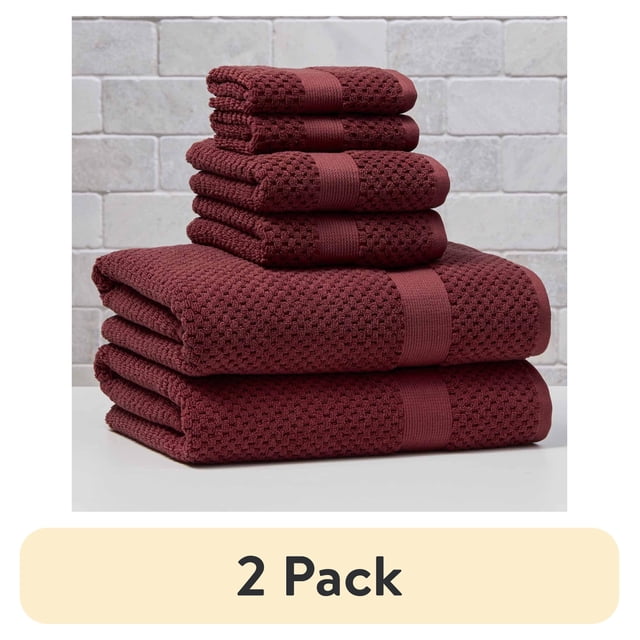 (2 pack) Better Homes & Gardens Signature Soft Cotton Popcorn Textured 6 Piece Bath Towel Set,Deep Redwood