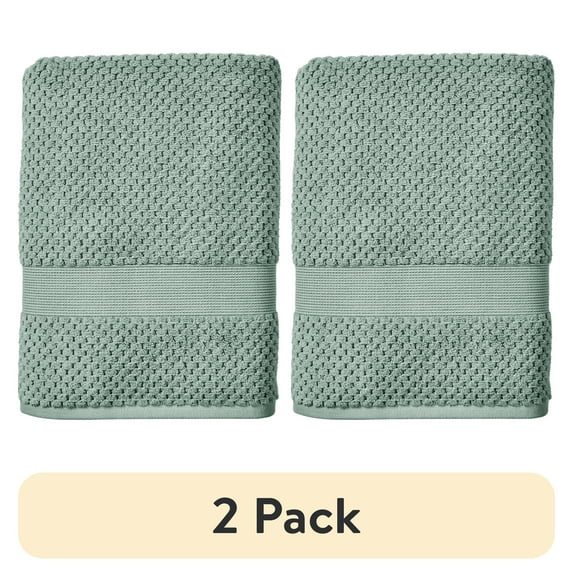 (2 pack) Better Homes & Gardens Signature Soft Cotton Popcorn Textured Bath Towel, Green River