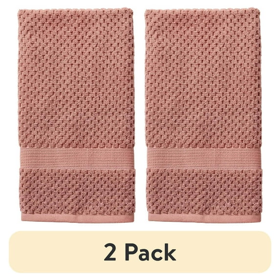(2 pack) Better Homes & Gardens Signature Soft Cotton Popcorn Textured Hand Towel, Old Rose