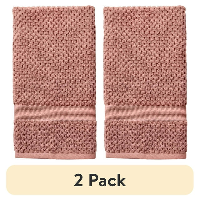 (2 pack) Better Homes & Gardens Signature Soft Cotton Popcorn Textured Hand Towel, Old Rose