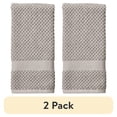 thumbnail interactive-video image 1 of (2 pack) Better Homes & Gardens Signature Soft Cotton Popcorn Textured Hand Towel, Soft Silver, 1 of 15