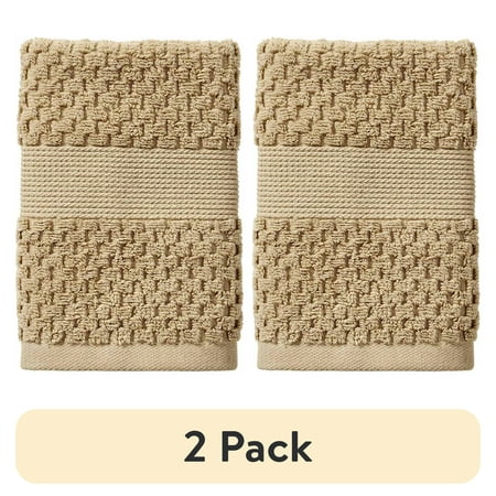 (2 pack) Better Homes & Gardens Signature Soft Cotton Popcorn Textured Washcloth, Almond Biscuit