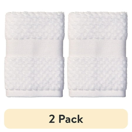 (2 pack) Better Homes & Gardens Signature Soft Cotton Popcorn Textured Washcloth, Arctic White