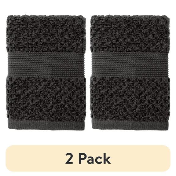 (2 pack) (2 pack) Better Homes & Gardens Signature Soft Cotton Popcorn Textured Washcloth, Grey Shadow
