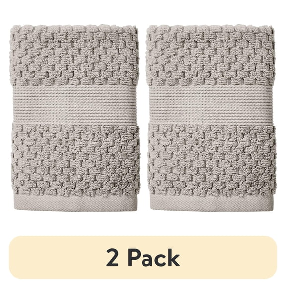 (2 pack) Better Homes & Gardens Signature Soft Cotton Popcorn Textured Washcloth, Soft Silver