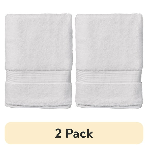 (2 pack) Better Homes & Gardens Signature Soft Solid Cotton Bath Towel, Arctic White