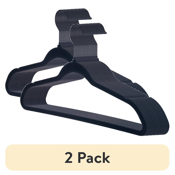 (2 pack) Better Homes & Gardens Slim Non-Slip Velvet Hangers, Black, 30 Pack