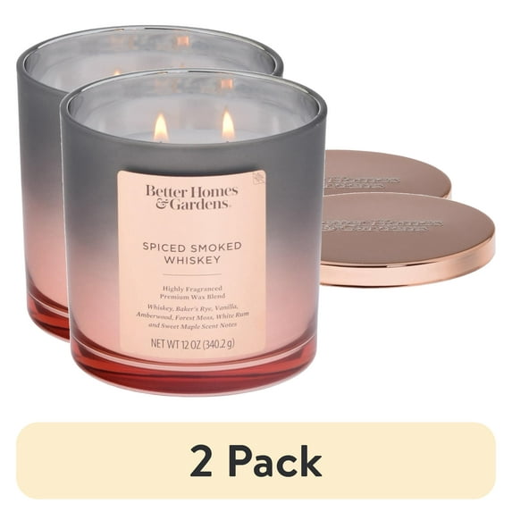 (2 pack) Better Homes & Gardens Spiced Smoked Whiskey Scented 2-Wick 12oz Metallic Ombre Jar Candle