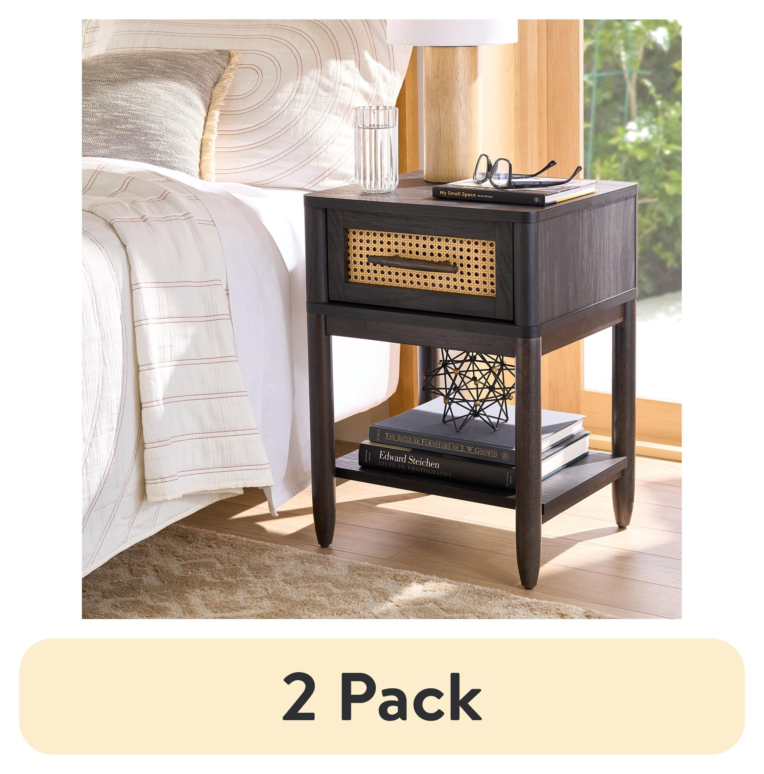 (2 pack) Better Homes & Gardens Springwood Caning Nightstand, Charcoal Finish