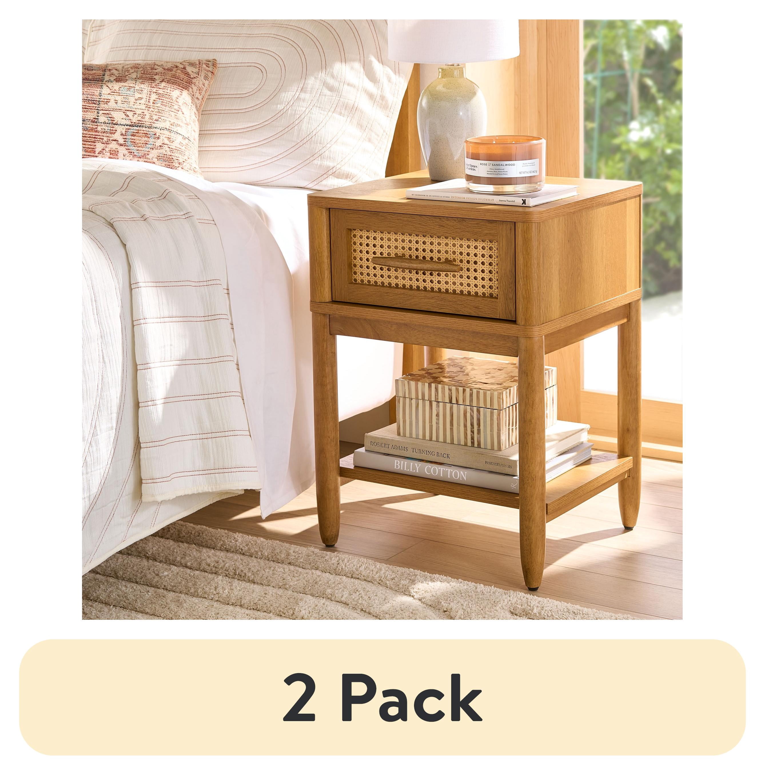 (2 pack) Better Homes & Gardens Springwood Caning Nightstand, Light Honey Finish