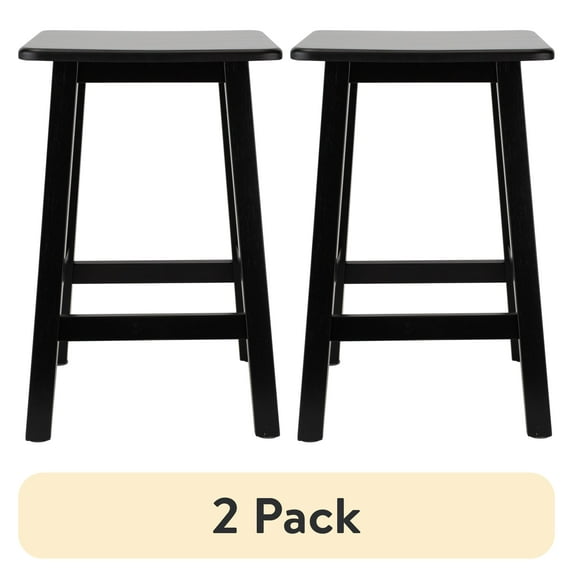 (2 pack) Better Homes & Gardens Square 18 in High Indoor Backless Bamboo Stool for Adult or Child, Black