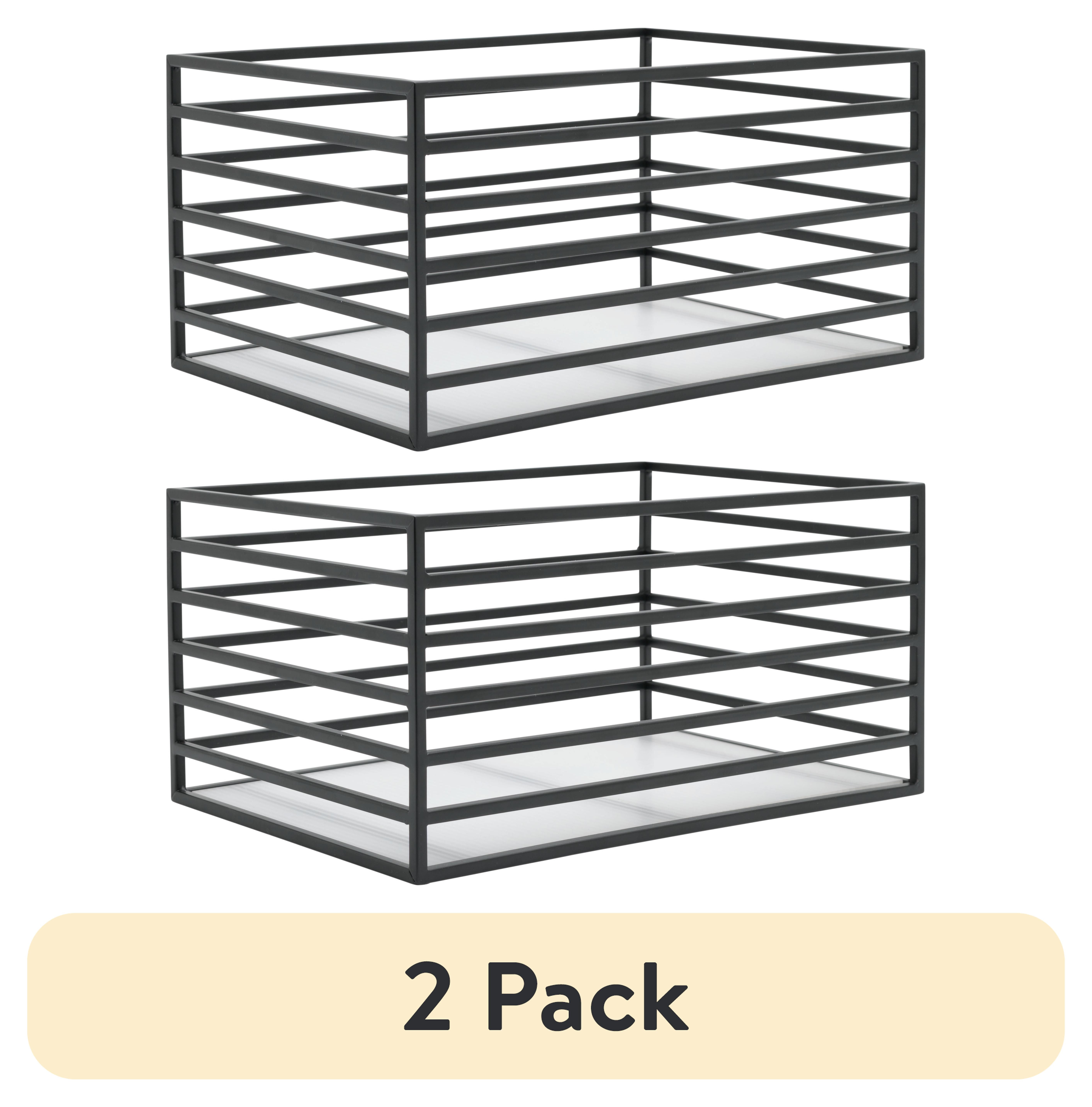 (2 pack) Better Homes & Gardens Ribbed Metal Storage Basket, Matte Black
