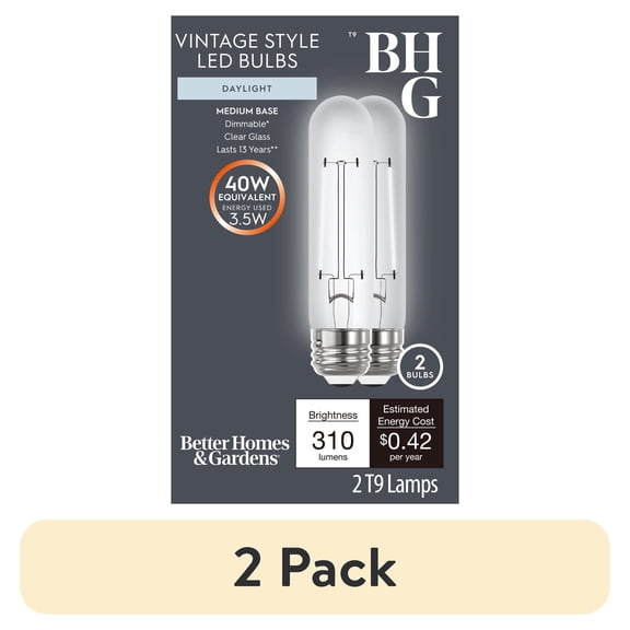(2 pack) Better Homes & Gardens T9 LED Tubular Light Bulb, 3.5-Watt (40W Equivalent) Daylight E26 Medium Base 2 Pack