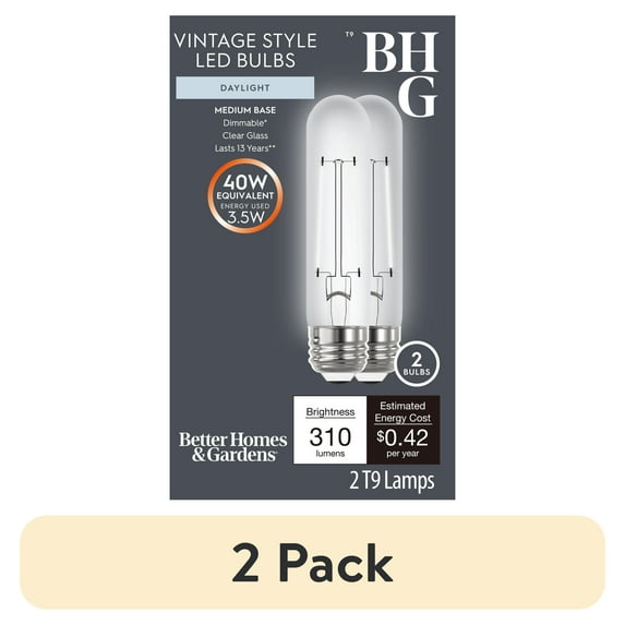 (2 pack) Better Homes & Gardens T9 LED Tubular Light Bulb, 3.5-Watt (40W Equivalent) Daylight E26 Medium Base 2 Pack