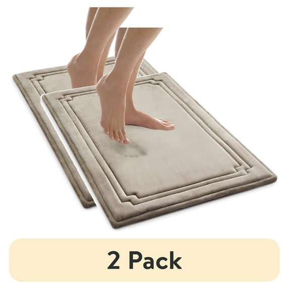 (2 pack) Better Homes & Gardens Thick & Plush Bath Rug, Taupe, Charcoal Infused Memory Foam, 21x34", 1