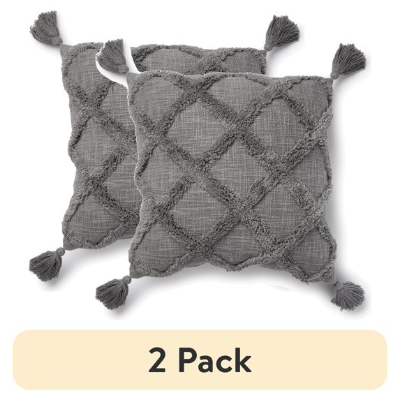 (2 pack) Better Homes & Gardens Tufted Trellis Decorative Square Pillow, 20" x 20", Grey, Single Pillow, 1 per pack