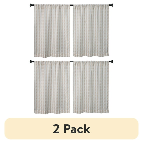 (2 pack) Better Homes & Gardens Tula Waffle Kitchen Curtain Tiers and Valance, 3-Piece Set, Beige, 60" W x 36" L