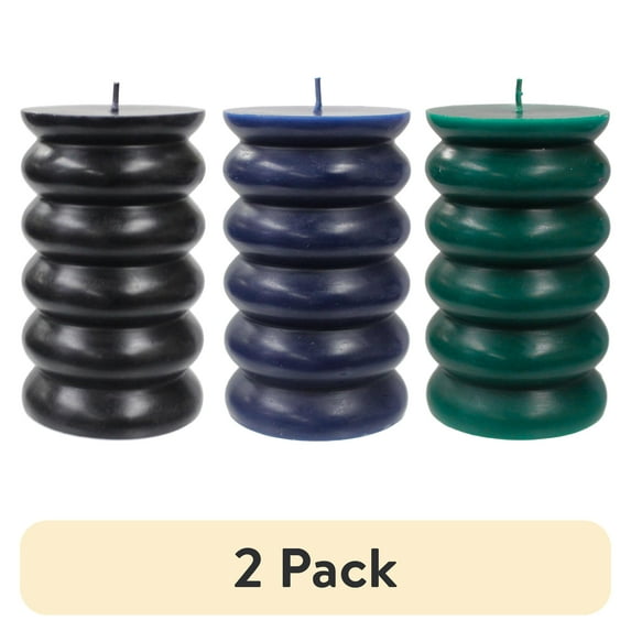 (2 pack) Better Homes & Gardens Unscented Pillar Candles, 3-Pack, 3x5 Inches, Black, Blue, Green