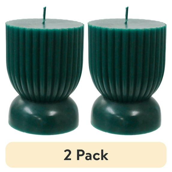 (2 pack) Better Homes & Gardens Unscented Ribbed Pillar Candle, 3x4 Inches, Green