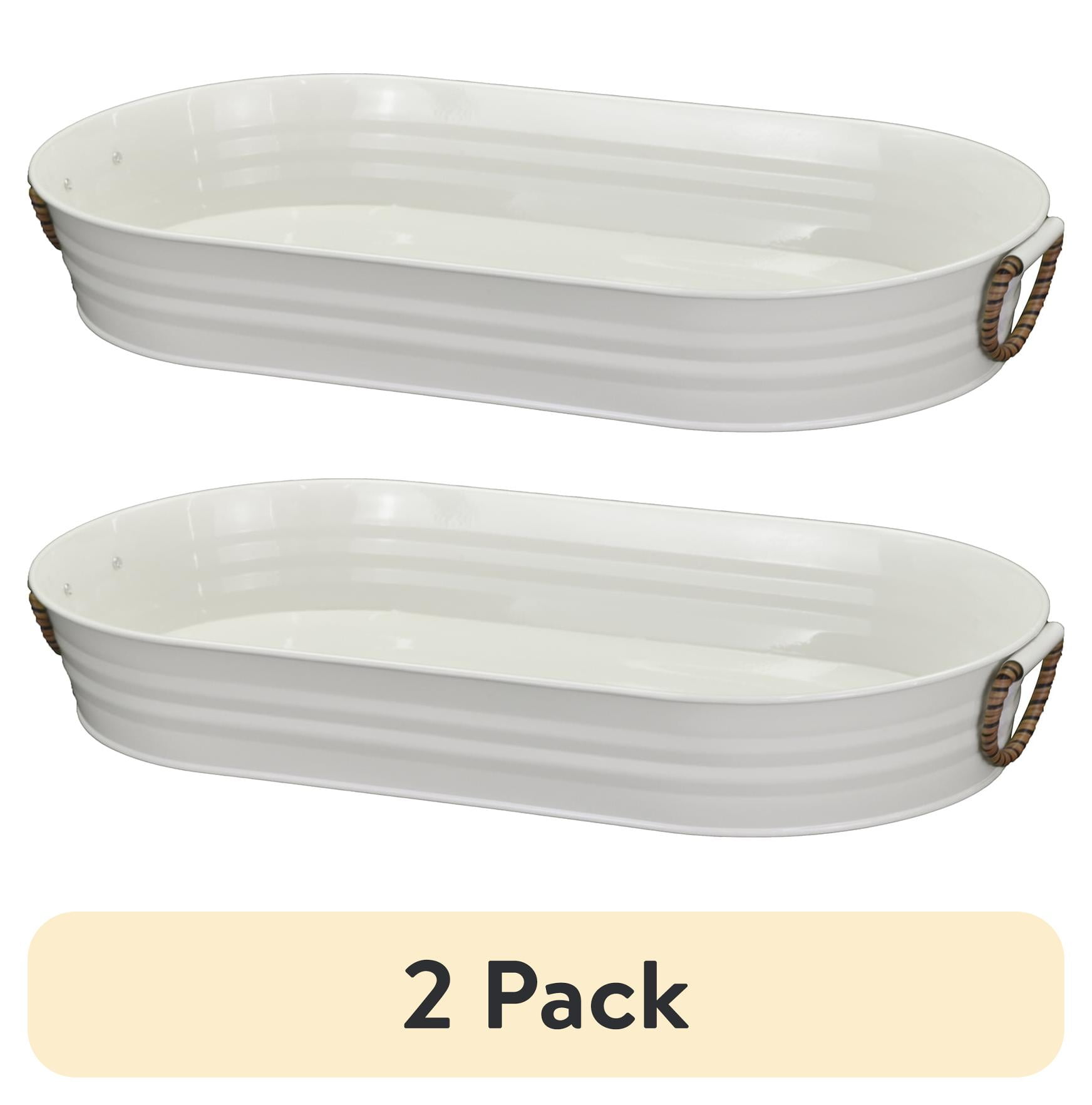 (2 pack) Better Homes & Gardens Vanilla White Galvanized Steel Oval Tray,19.88 in x 10.63 in