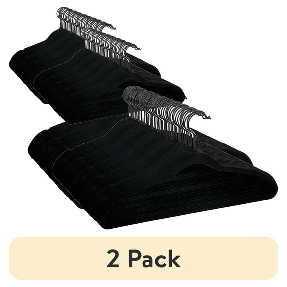 (2 pack) Better Homes & Gardens Velvet Clothing Hangers, 100 Pack, Black, Non-Slip, Space Saving