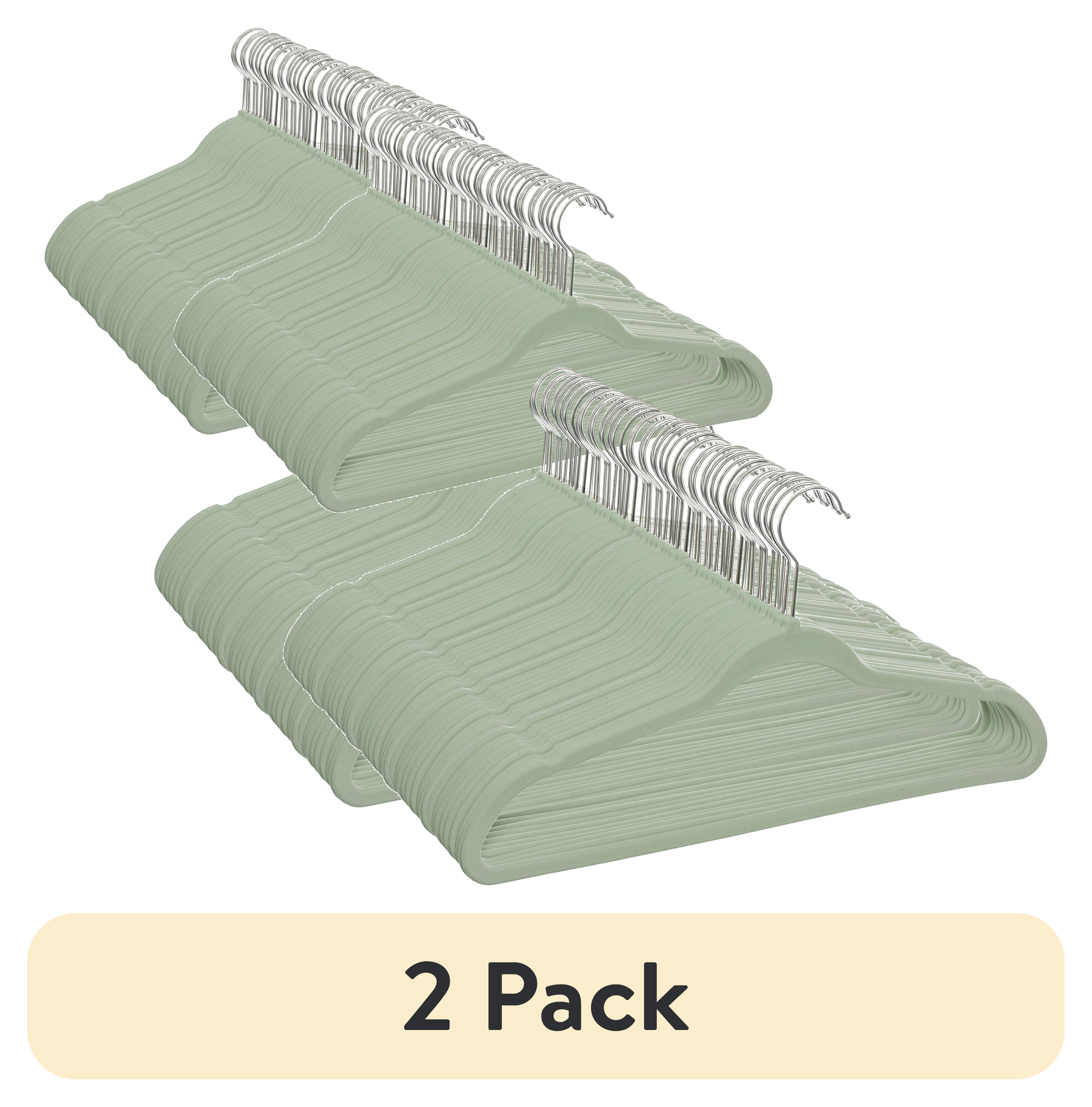 (2 pack) Better Homes & Gardens Velvet Adult Clothing Hangers, 100 Pack, Green, Non-Slip, Space Saving