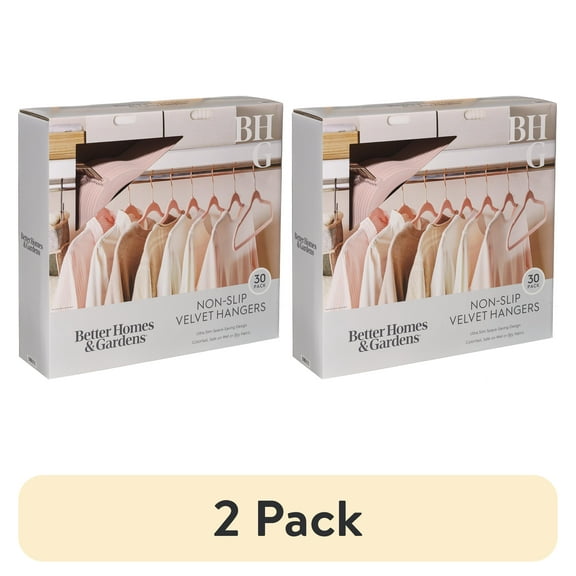 (2 pack) Better Homes & Gardens Velvet Clothing Adult Hangers, 30 Pack, Pink, Space Saving