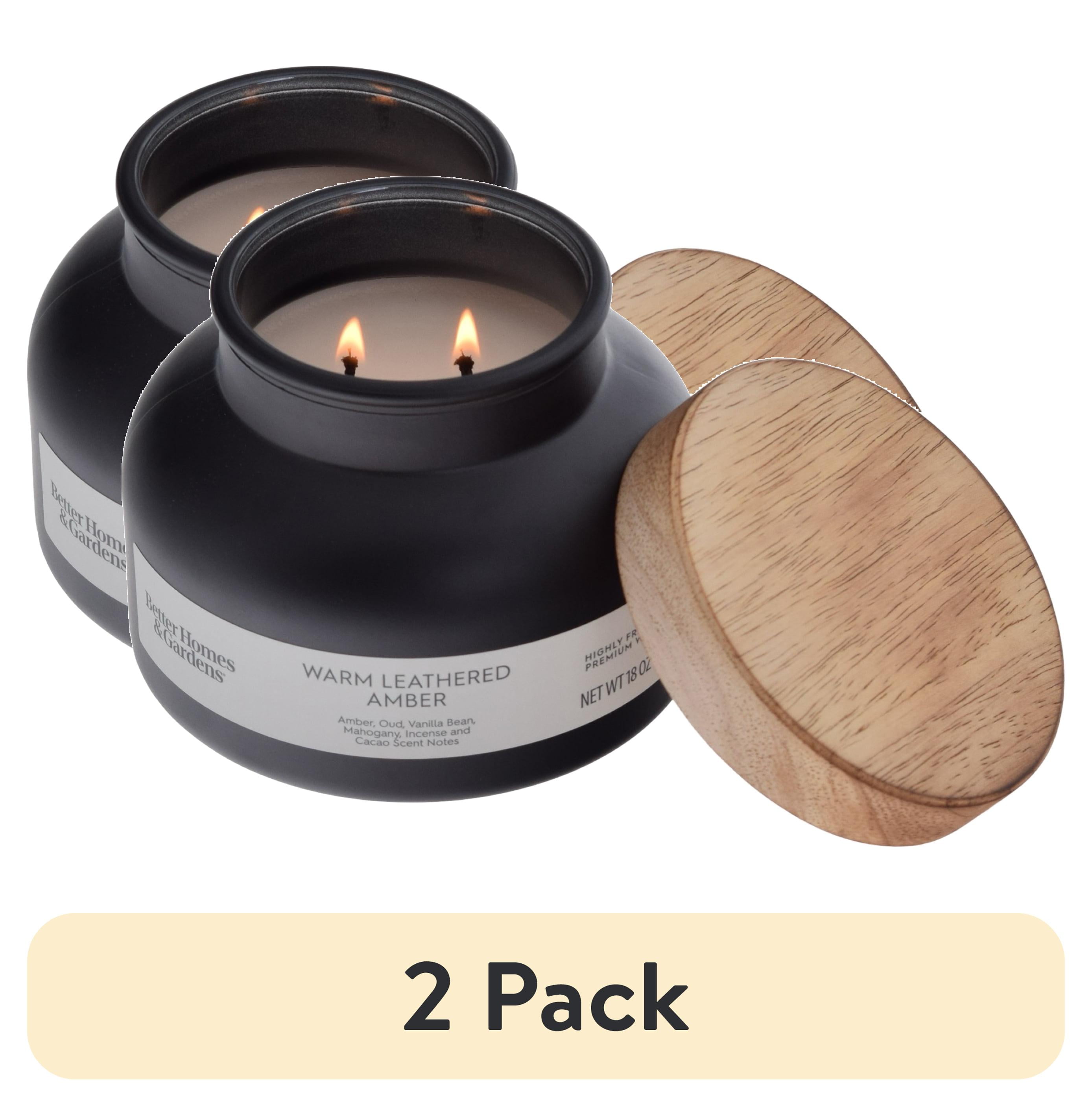 (2 pack) Better Homes & Gardens Warm Leathered Amber 18oz Scented 2-Wick Candle