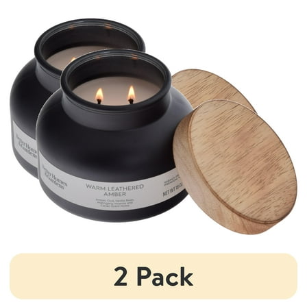 (2 pack) Better Homes and Gardens Warm Leathered Amber Scented 2-Wick Frosted Jar Candle 18oz.
