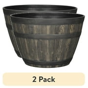 (2 pack) Better Homes & Gardens Whiskey Barrel Brown Resin Planter, 19.9in x 19.9in x 13in