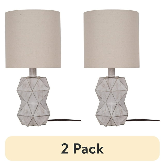 (2 pack) Better Homes & Gardens White Wash Faceted Faux Wood Table Lamp, 15.75"H LED Bulb Included