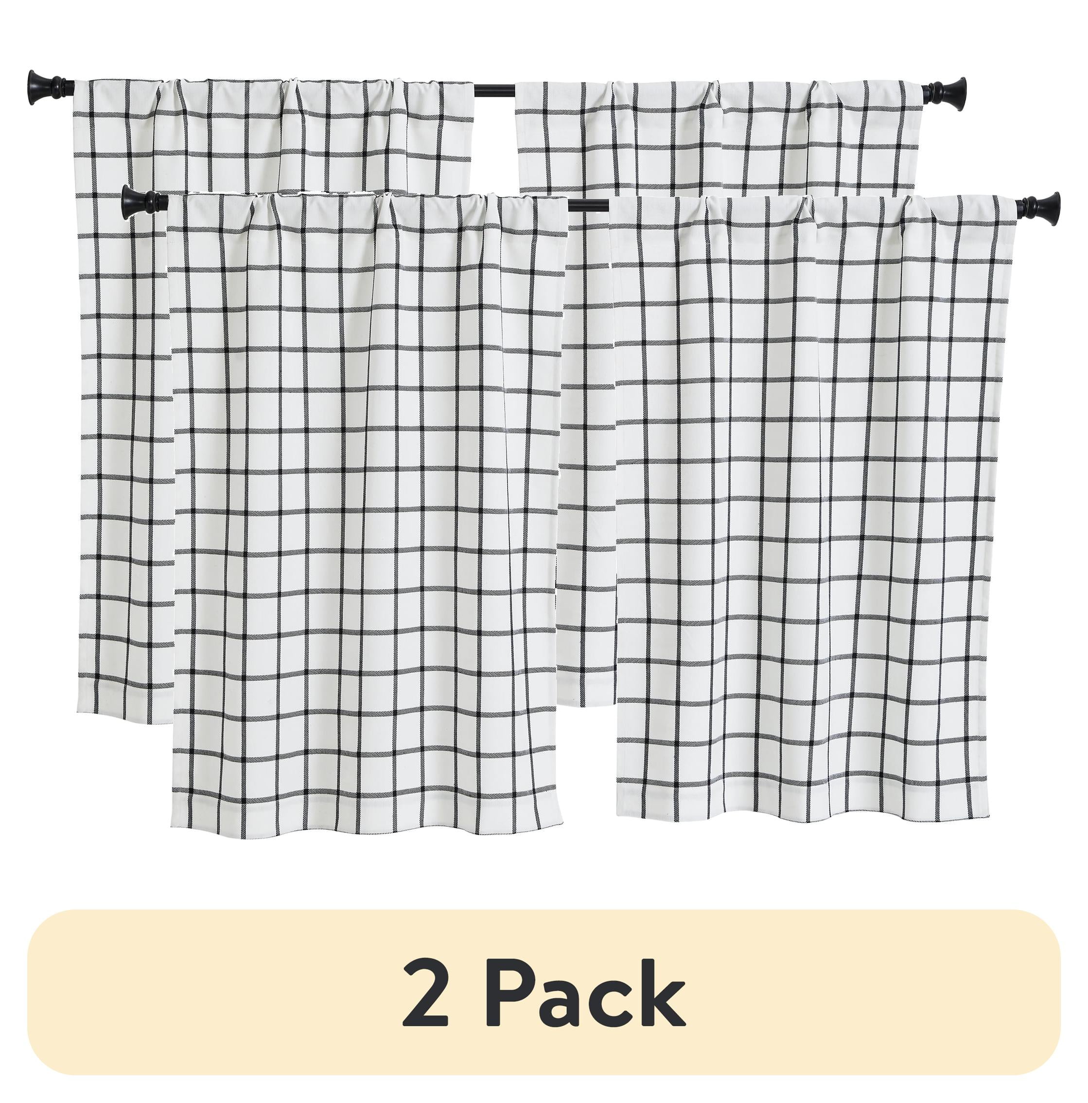 (2 pack) Better Homes & Gardens Willa Plaid Kitchen Curtain Tiers and Valance, 3-Piece Set, Ivory/Black, 60 in W x 36 in L