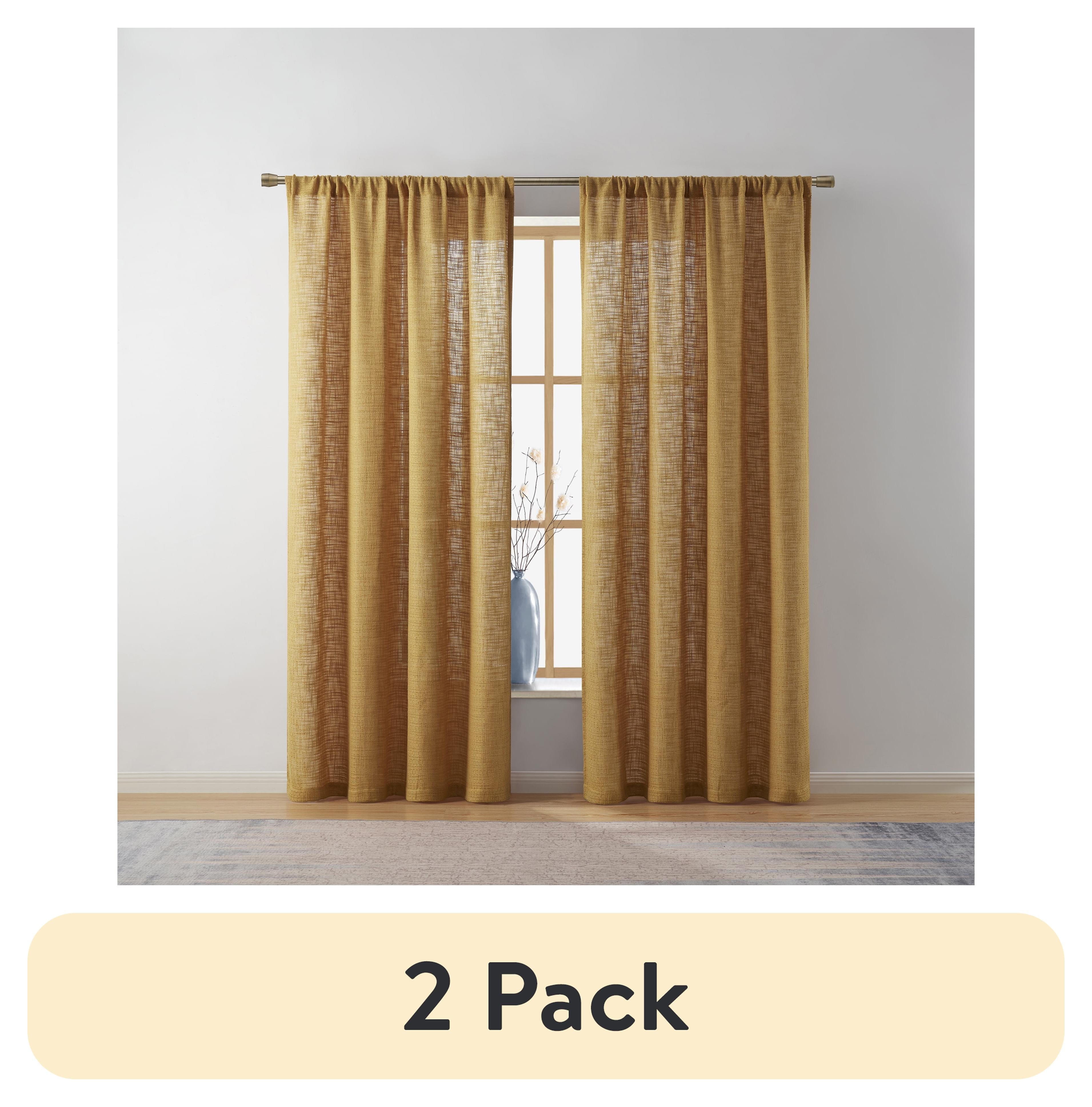 (2 pack) Better Homes & Gardens Woven Slub Rod Pocket Light Filtering Curtain Panel, 1-Piece, Gold, 52" W x 95" L
