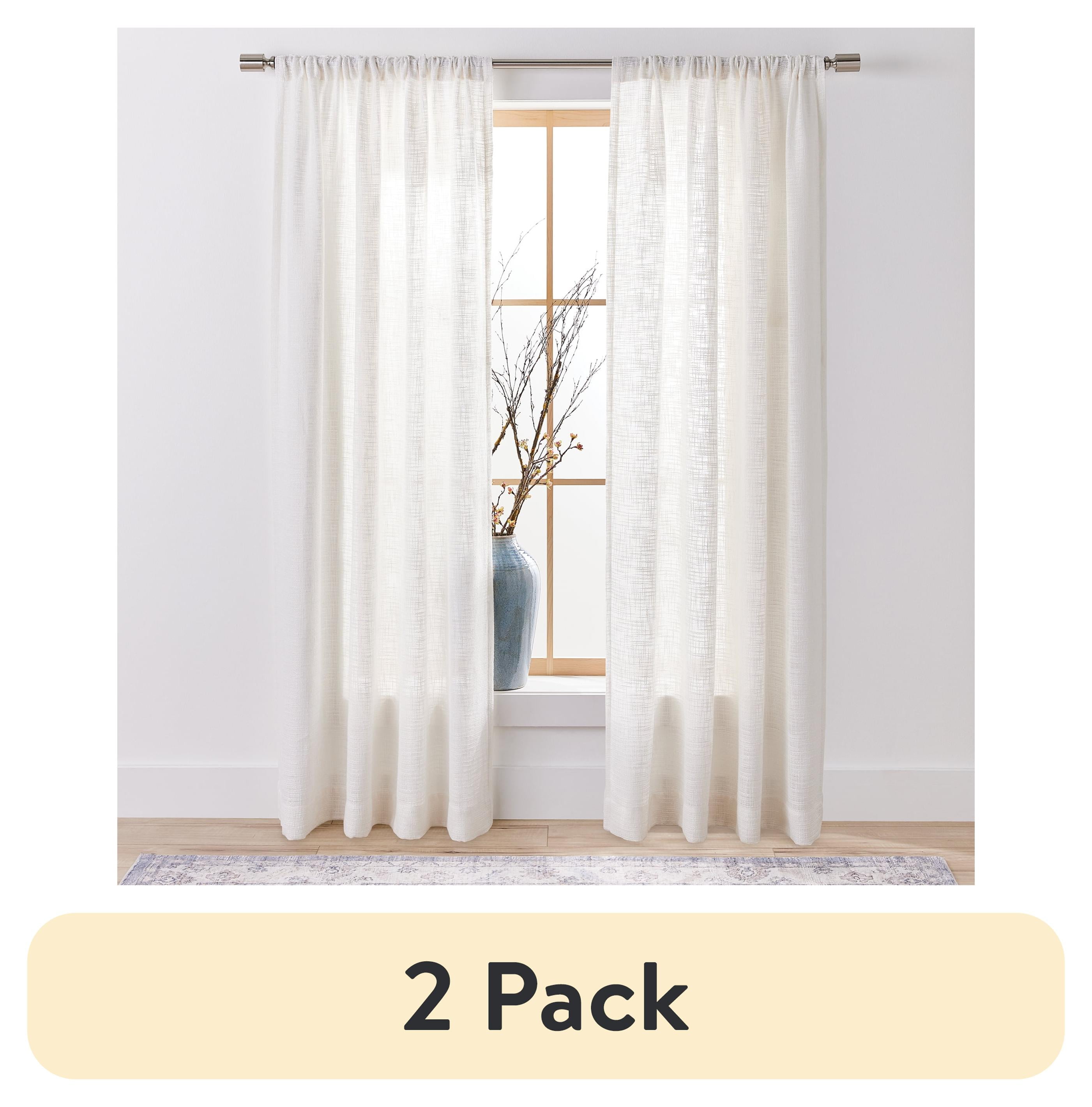 (2 pack) Better Homes & Gardens Woven Slub Rod Pocket Light Filtering Curtain Panel, 1-Piece, White, 52" W x 84" L