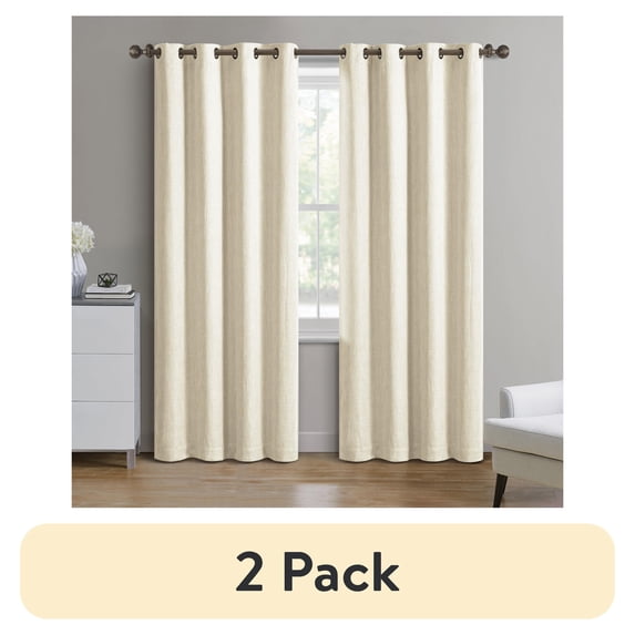 (2 pack) Better Homes & Gardens Solid Woven Textured Grommet Blackout Curtain Panel, 1-Piece, Ivory, 50" W x 84" L