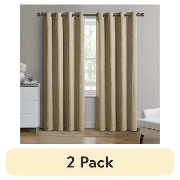 (2 pack) Better Homes & Gardens Woven Textured Grommet Blackout Curtain Panel, 1-Piece, Beige, 50" W x 84" L