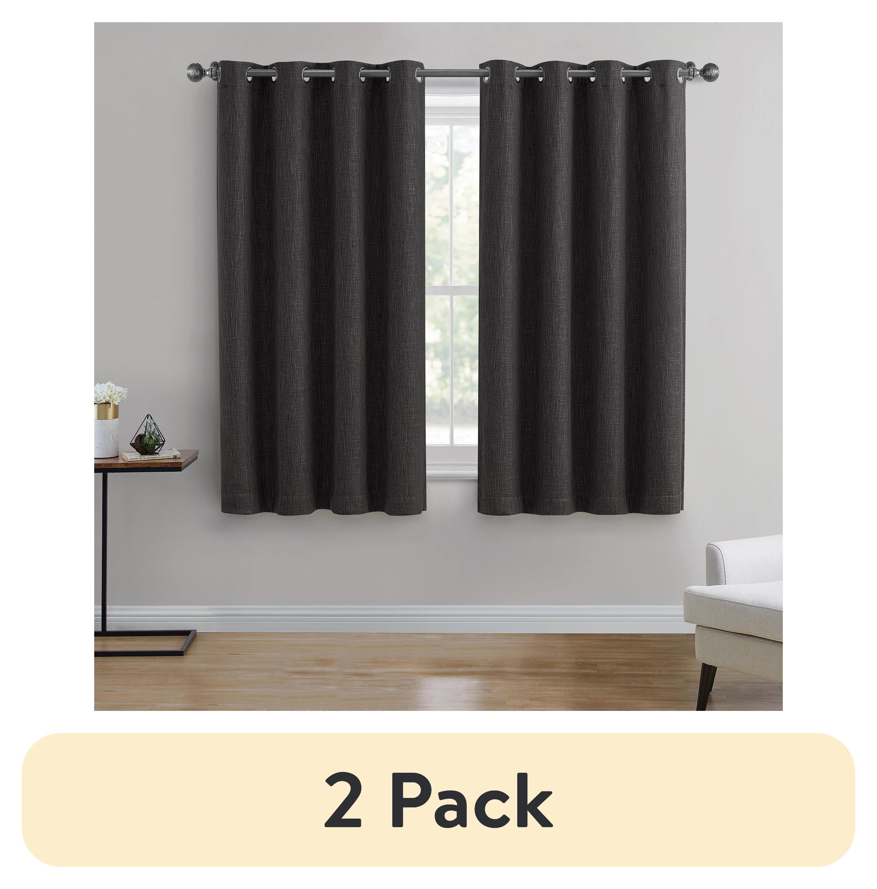 (2 pack) Better Homes & Gardens Solid Woven Textured Grommet Blackout Curtain Panel, 1-Piece, Black, 50" W x 63" L