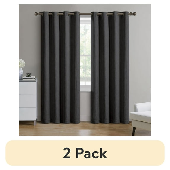(2 pack) Better Homes & Gardens Woven Textured Grommet Blackout Curtain Panel, 1-Piece, Black, 50" W x 95" L