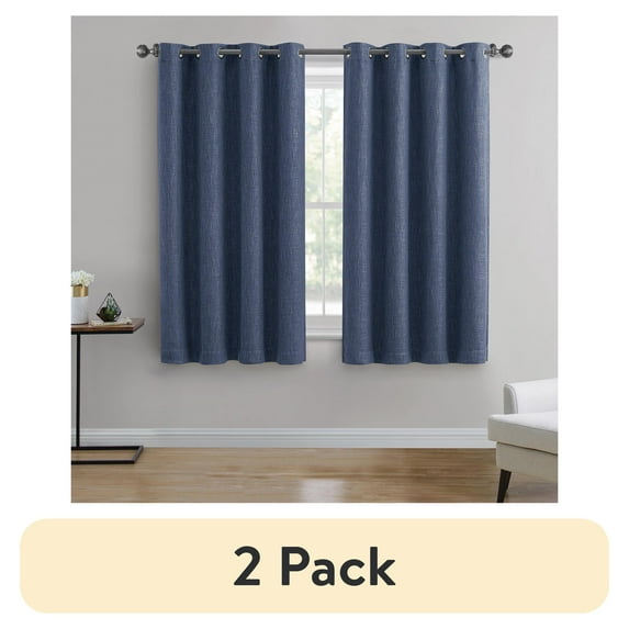 (2 pack) Better Homes & Gardens Woven Textured Grommet Blackout Curtain Panel, 1-Piece, Blue, 50" W x 63" L