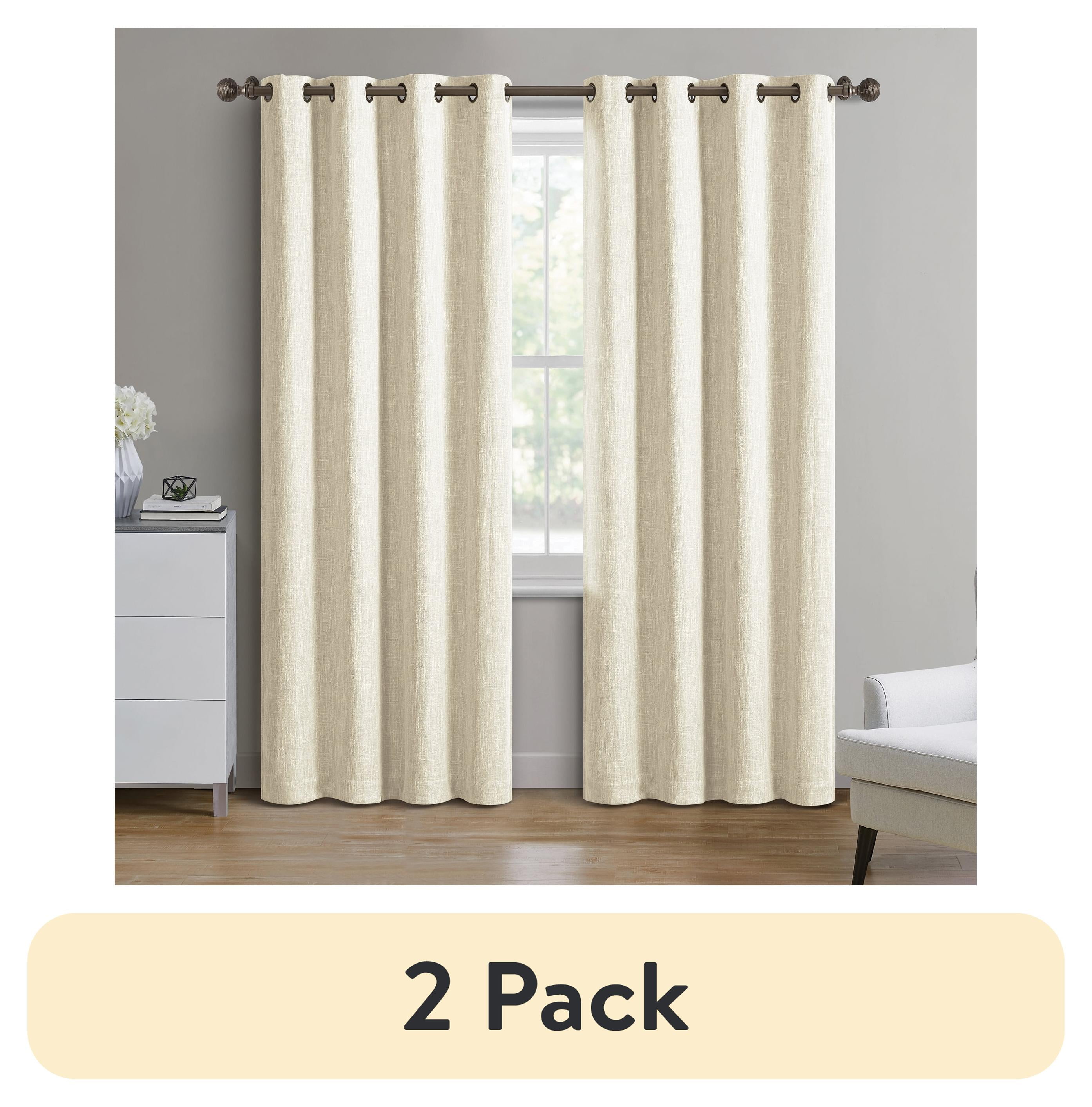 (2 pack) Better Homes & Gardens Woven Textured Grommet Blackout Curtain Panel, 1-Piece, Ivory, 50" W x 84" L