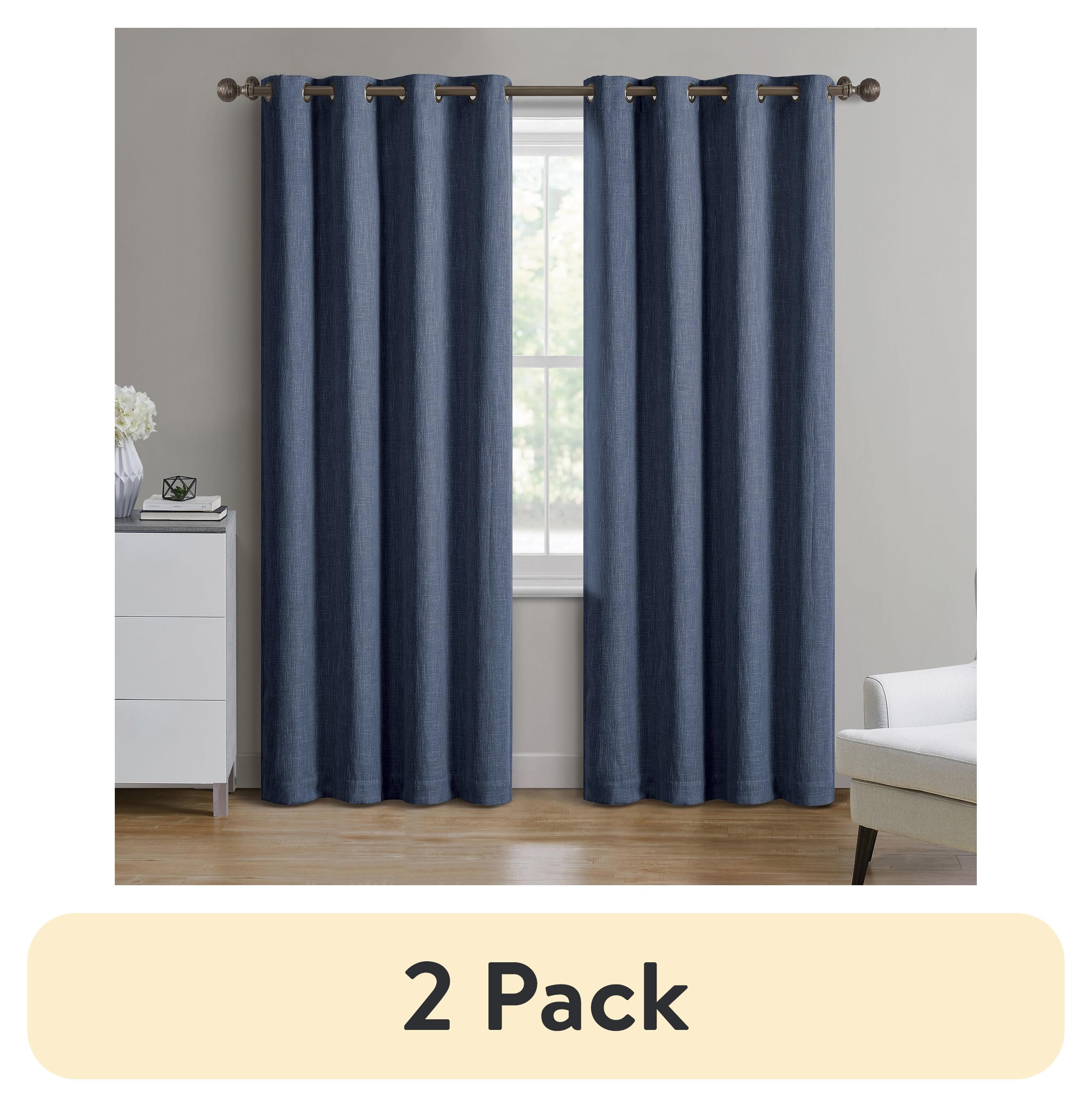 (2 pack) Better Homes & Gardens Woven Textured Grommet Blackout Curtain Panel, 1-Piece, Blue, 50"W x 108"L