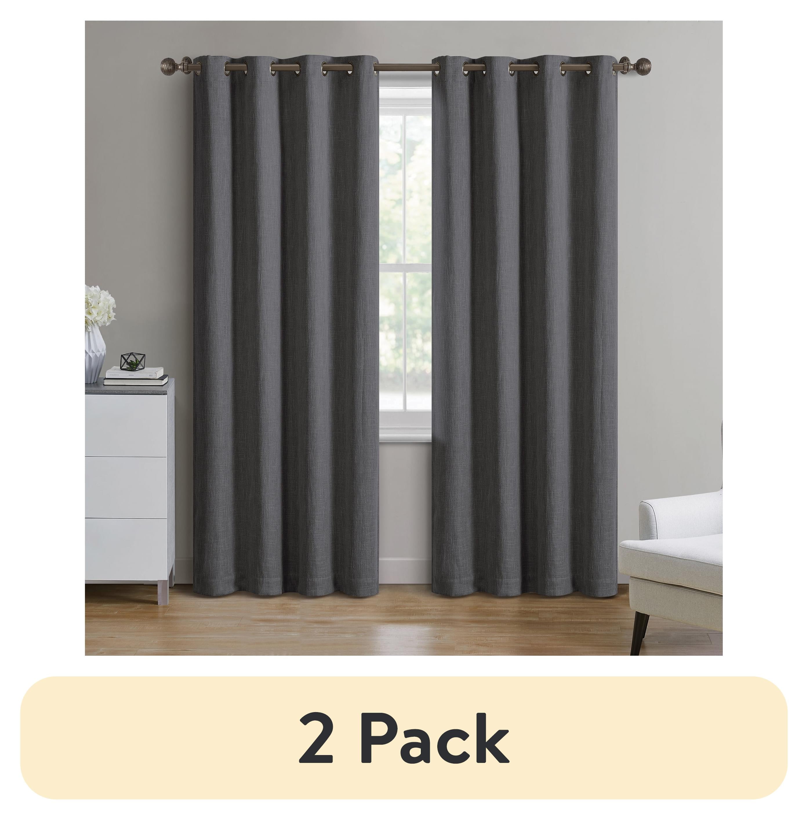 (2 pack) Better Homes & Gardens Woven Textured Grommet Blackout Curtain Panel, 1-Piece, Gray, 50"W x 108"L