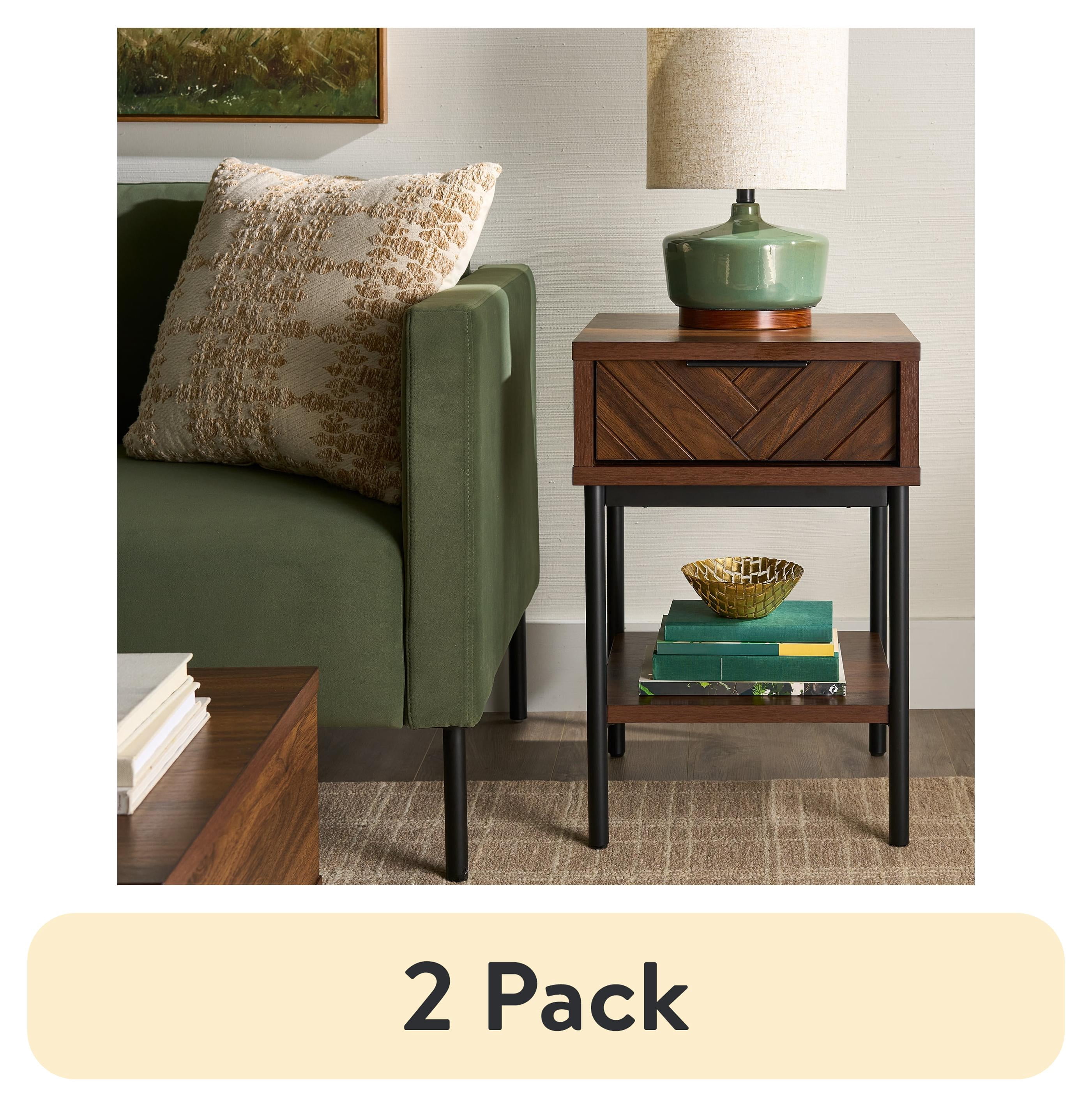 (2 pack) Better Homes & Gardens Wyatt Geo End Table, Walnut Finish