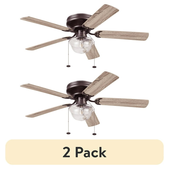 (2 pack) Better Homes & Gardens Wyndham 52'' Bronze Traditional LED Flush Mount Dining Room Ceiling Fan