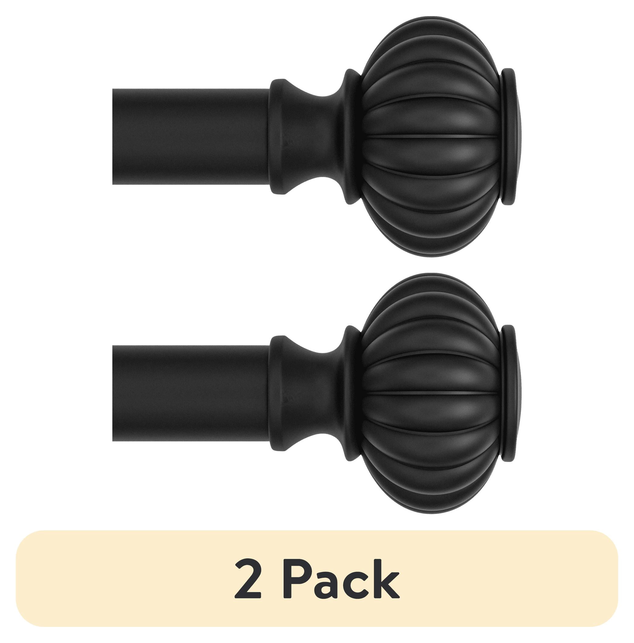 (2 pack) Better Homes & Gardens 1 in Black Ribbed Knob Adjustable Single Curtain Rod Set, 42-120 in